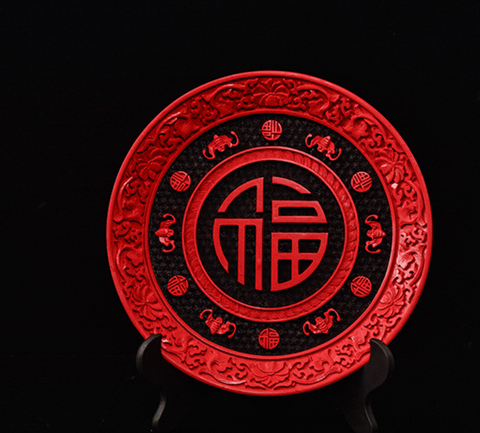 urushi carved lacquerware red decoration plate