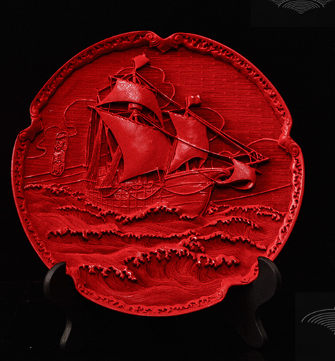 urushi carved lacquerware red decoration plate